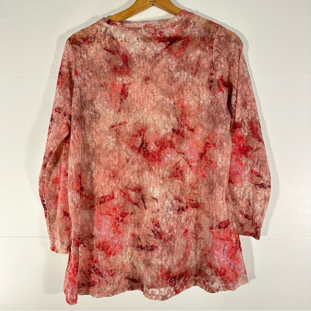 Romantic Pink and Red Sheer Floral Lace Women's Blouse - Picture 7 of 8